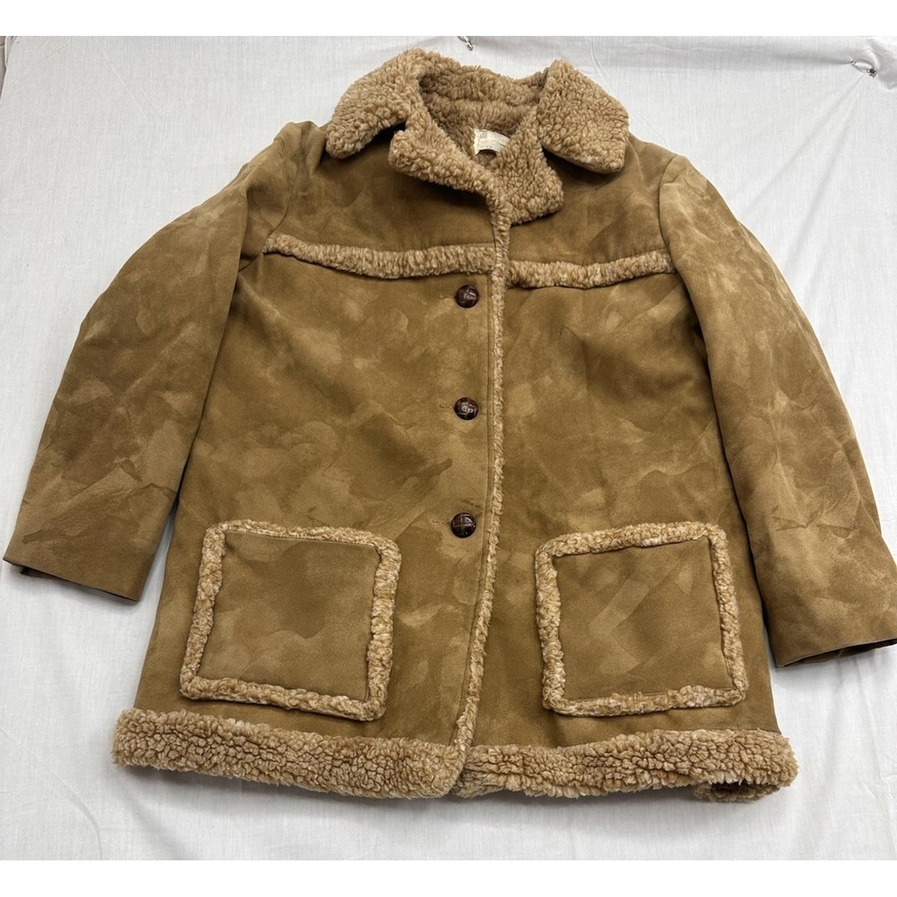 Vintage 70s Fingerhut Fashions Rancher Trucker Shearling Sherpa Coat Size 2XL